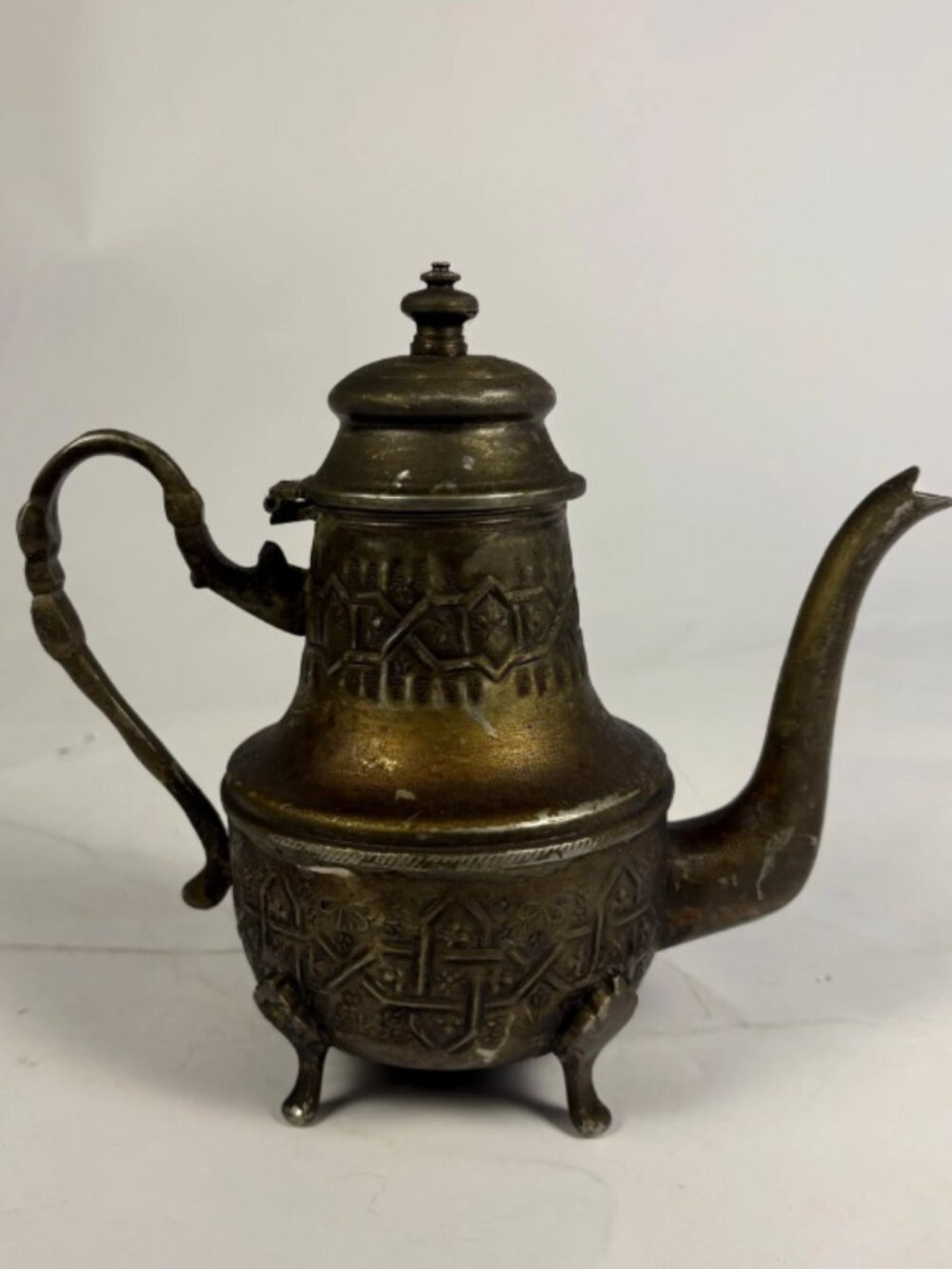 Vintage Middle Eastern Brass Coffee Pot Dallah Teapot, Arabic Engraved